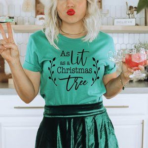 As Lit As A Christmas Tree Shirt Funny Christmas T-shirt Unisex Graphic Tee